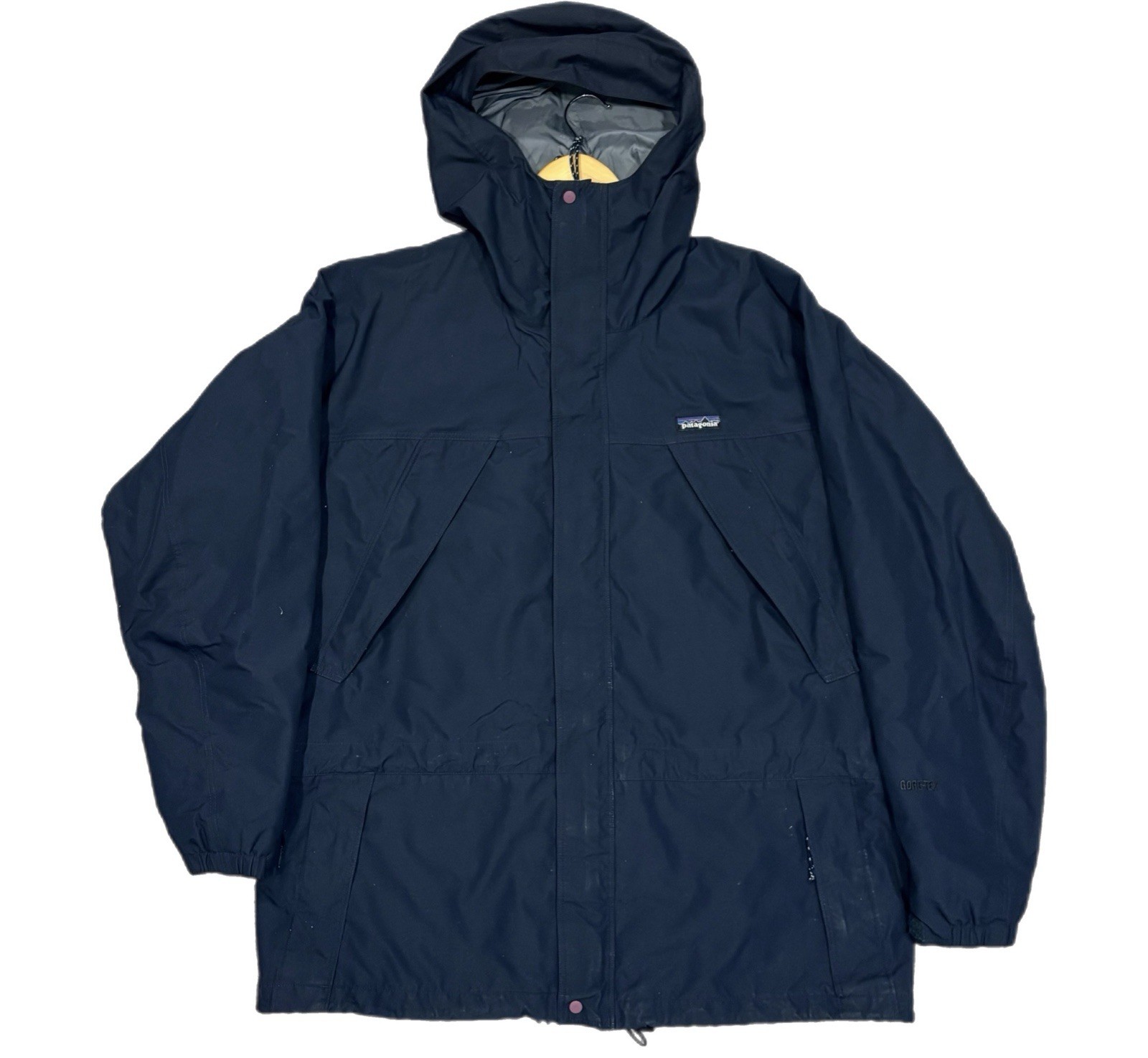 Vintage Patagonia Jacket Men Large Blue Full Zip Hooded Goretex Rain Parka Y2K