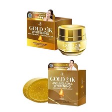 Gold 24K Whitening Anti-Melasma Facial Cream Soap 15g Precious Skin SET
