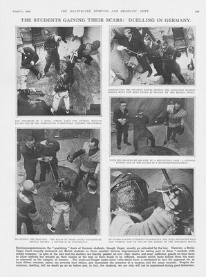 Duell in Deutschland Die Studenten gewinnen ihre Narben Vintage Druck 1930