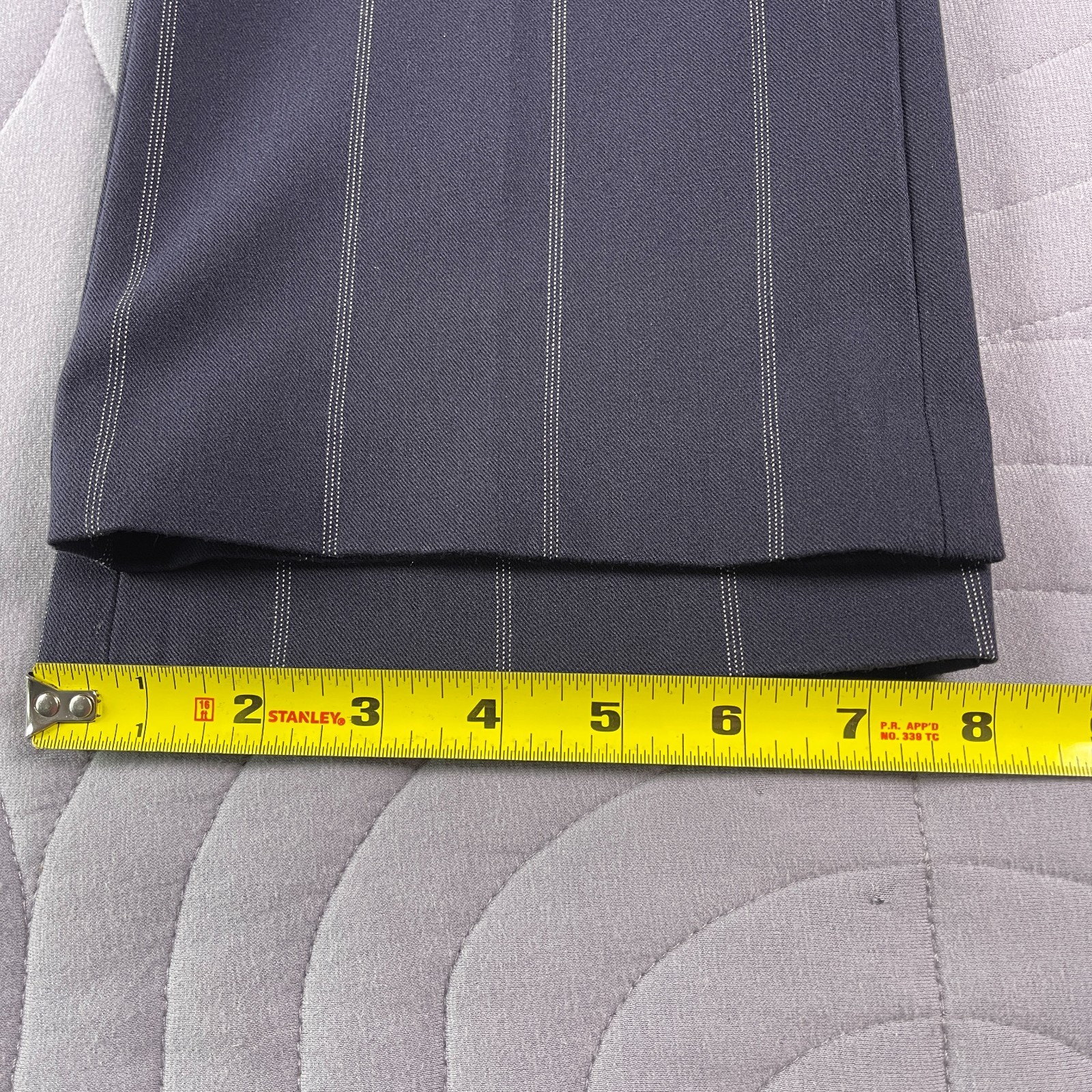 Express Women's Dress Pants 6R Columnist Barely Boot Midrise Navy Stretch Stripe thumbnail 6