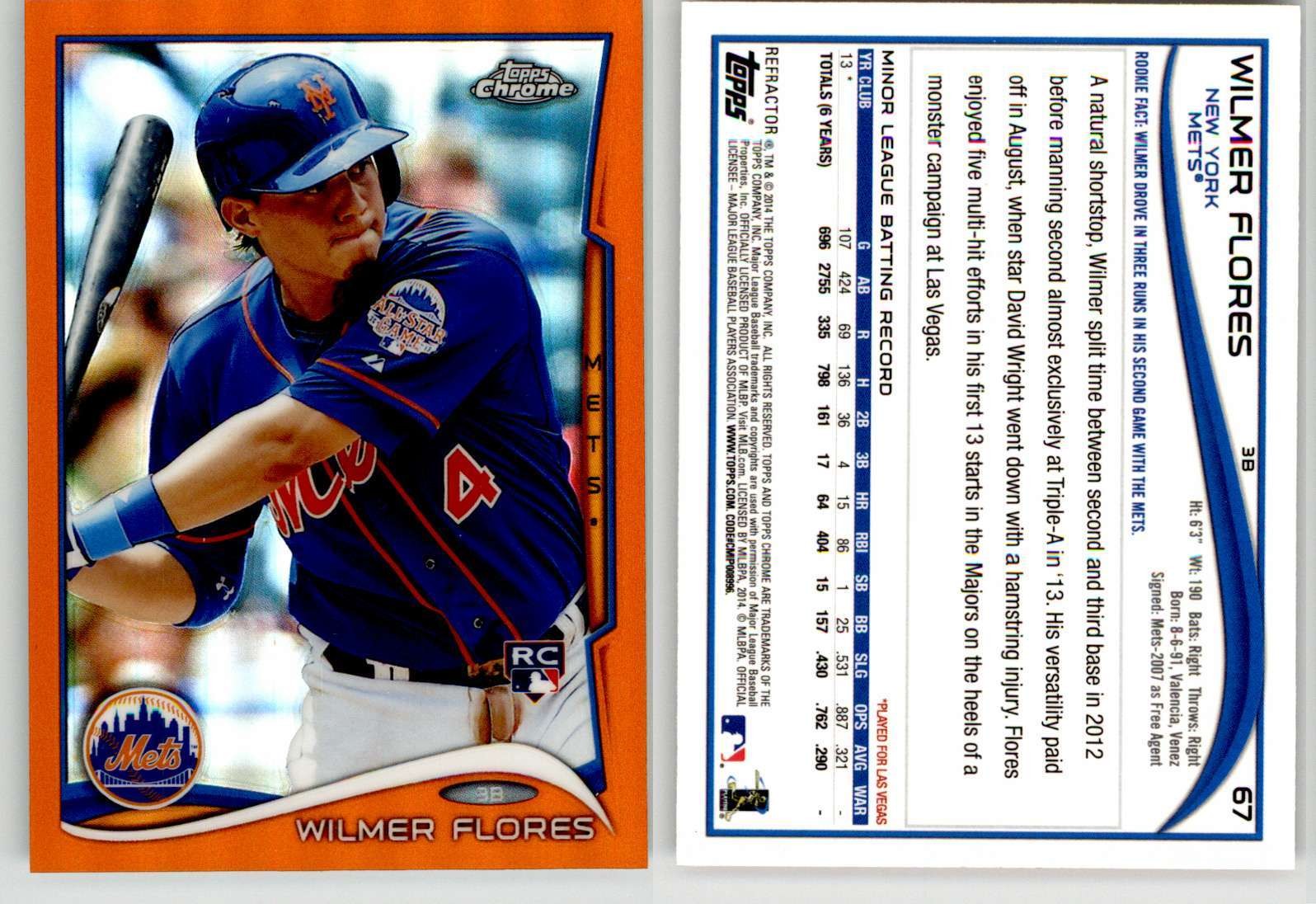 Wilmer Flores 2014 Topps Chrome Orange Refractor #67 Mets Giants RC
