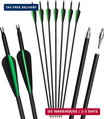 30'' 7Pcs Archery Carbon Arrows Practice Arrow with Removable Tips Shaft Spine 50