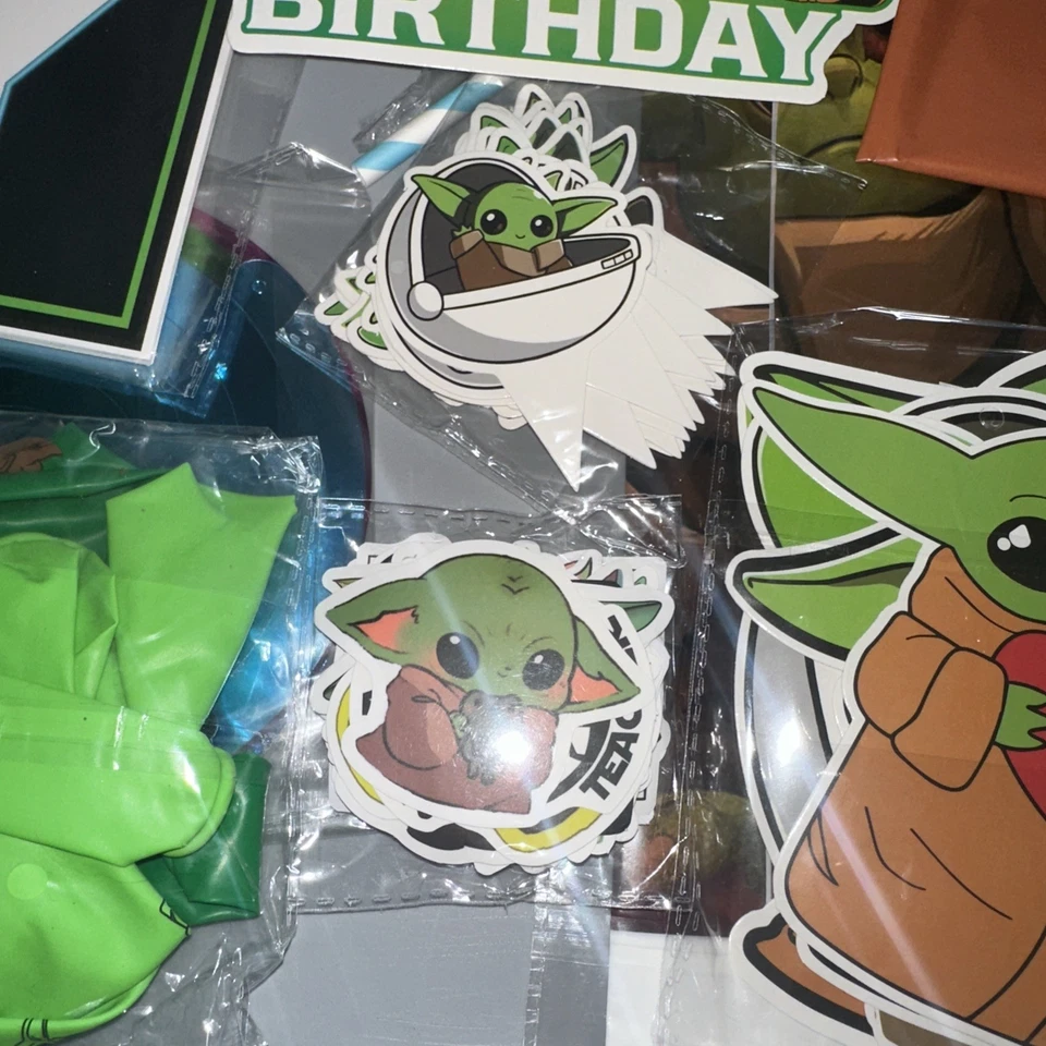 Grogu Baby Yoda Cumpleaños Banner Lámina Globos Pastel/Cupcakes Toppers Pegatinas Foto 3 de 4
