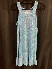 Lulu B M Ruffle Hem Sleeveless Dress Palm Tree Blue White UPF50