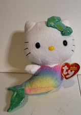 HELLO KITTY Mermaid Ty Sanrio Plush with Green Shimmer Bow Tail 6" Stuffed Toy