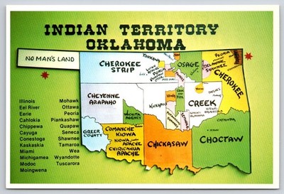 Indian Territory Oklahoma Map Nations & Regions Located Postcard UNP 4x6