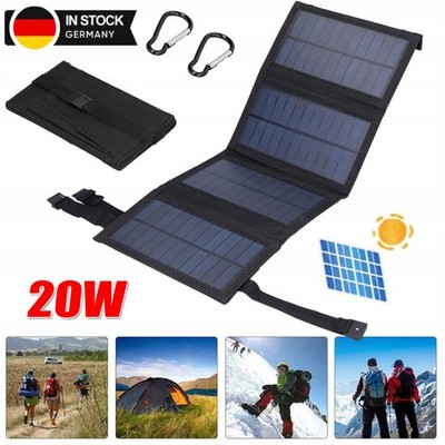 Tragbare Solarpanel 20W Faltbar Photovoltaik Solarmodul für Outdoor Camping NEU