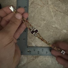 Double Strand Floral Leather Bracelet Burgundy Beads Rhinestone Spacers