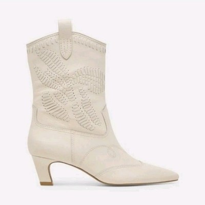 Dolce Vita Tavla Off White Western Embroidered Leather Boots Pointed Toe 7