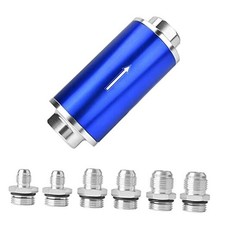 30 Micron Inline Fuel Filter with 6AN 8AN 10AN Adapter Universal 60MM Blue