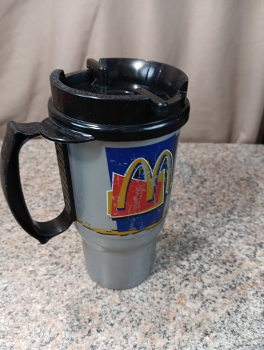 McDonald's & Coca Cola Vintage 1998 1997 Whirley Travel Mug Cup Silver 2 Lot - Picture 7 of 11