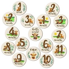 16 Pieces Wooden Baby Monthly Milestone Cards Monthly Milestone Highland Cow