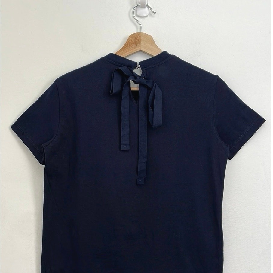 Prada Tuxedo Ruffle Tie Back Bow Cotton-Silk Luxury Designer Crewneck Tee Small thumbnail 9