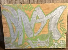 Graffiti Art On Wood Board. Vintage. New York. Gem . Tagged