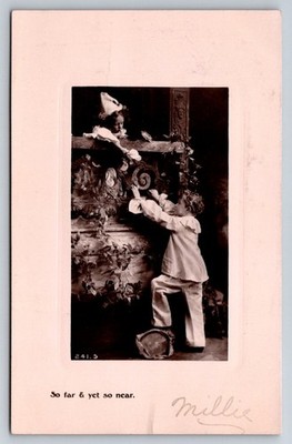 1908 RPPC Postcard Children Balcony Scene So Far & Yet So Near Davidson Bros
