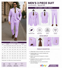 Men  s Lavender 3 Piece Suit Slim Fit Wedding Prom Business Formal Tuxedo Set