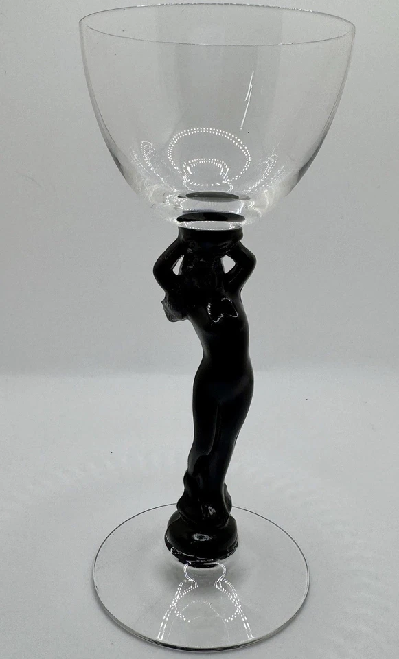 (6) CAMBRIDGE Glass Co. Art Deco Ebony Black Nude Stem Cocktail  Glasses Antique - Image 3 of 4