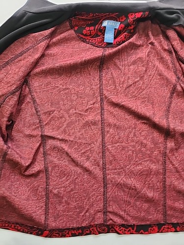 Koret Womens Light Jacket Size XL Zip Up Black & Red Floral Geometric Pockets - Picture 9 of 20