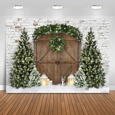 Rustic Christmas Wood House Backdrop for Holiday Portraits (7x5 Ft)