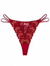 Chantelle Eros Red Gold Lace Thong Panty size Medium, NEW