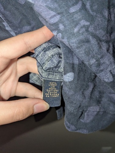 Banana Republic Linen Cotton Blue Floral Shirt Short Sleeve Button-Up Medium - Picture 3 of 3