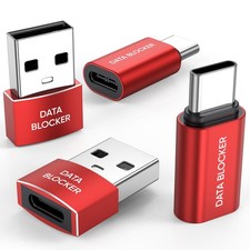 USB C Data Blocker, Anti Juice Jacking Hacking, Charger-Only, 4 Pack Red