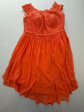 Azazie Tangerine Orange Lace Bodice Chiffon Skirt High-Low Bridesmaid Dress