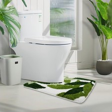 Tufted Toilet Rug 24" x 20" Green Toilet Rugs U Shaped Machine Washable Cute ...