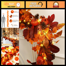 9ft Fall Garland with Lights Timer - Perfect for Mantle, Autumn Decor