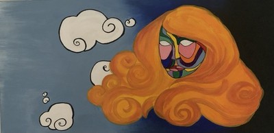 Britto Inspired Woman With Orange Hair And Colorful Face Original Art