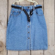 Vintage Jordache Denim Skirt Womens Size 10 Button Front Blue Jean USA Style