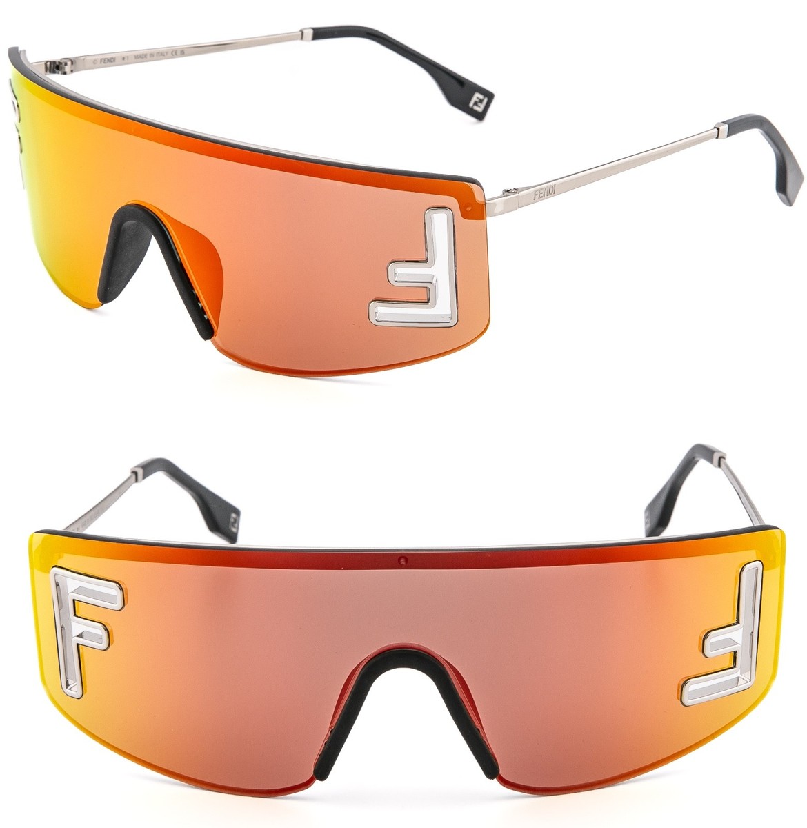 FENDI SPORT FE40168U Silver Orange Mirror Unisex Logo Wrap Mask