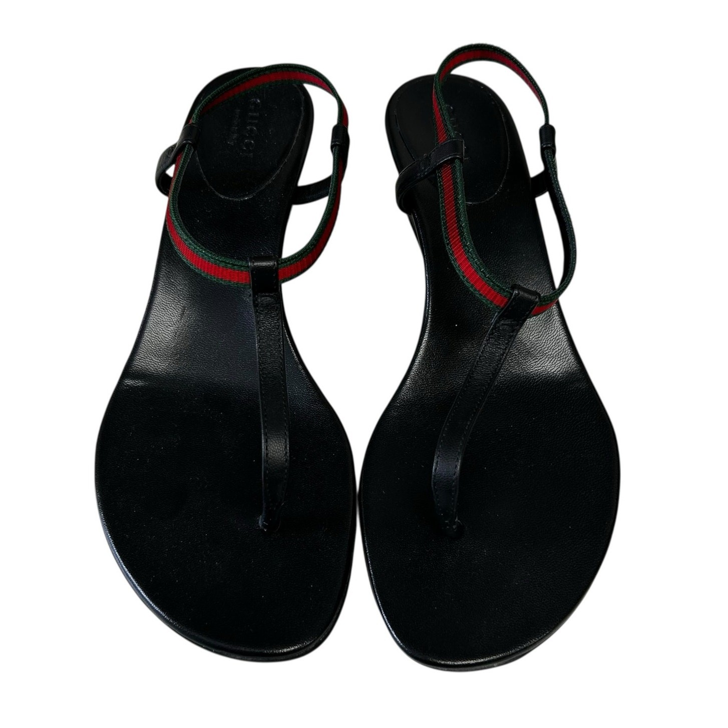 Gucci Black Leather Web T-Strap Slingback Wedge Sandal Womens 37.5 / US 7.5 thumbnail 2