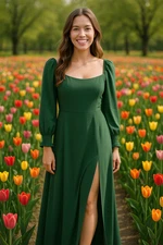 Baltic Born Size Small Giselle Evergreen Long Sleeve Square Neck Maxi Dress