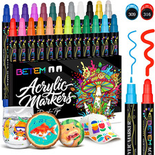 24 Colors Dual Tip Acrylic Paint Pens Markers, Premium Acrylic Paint Markers Sto