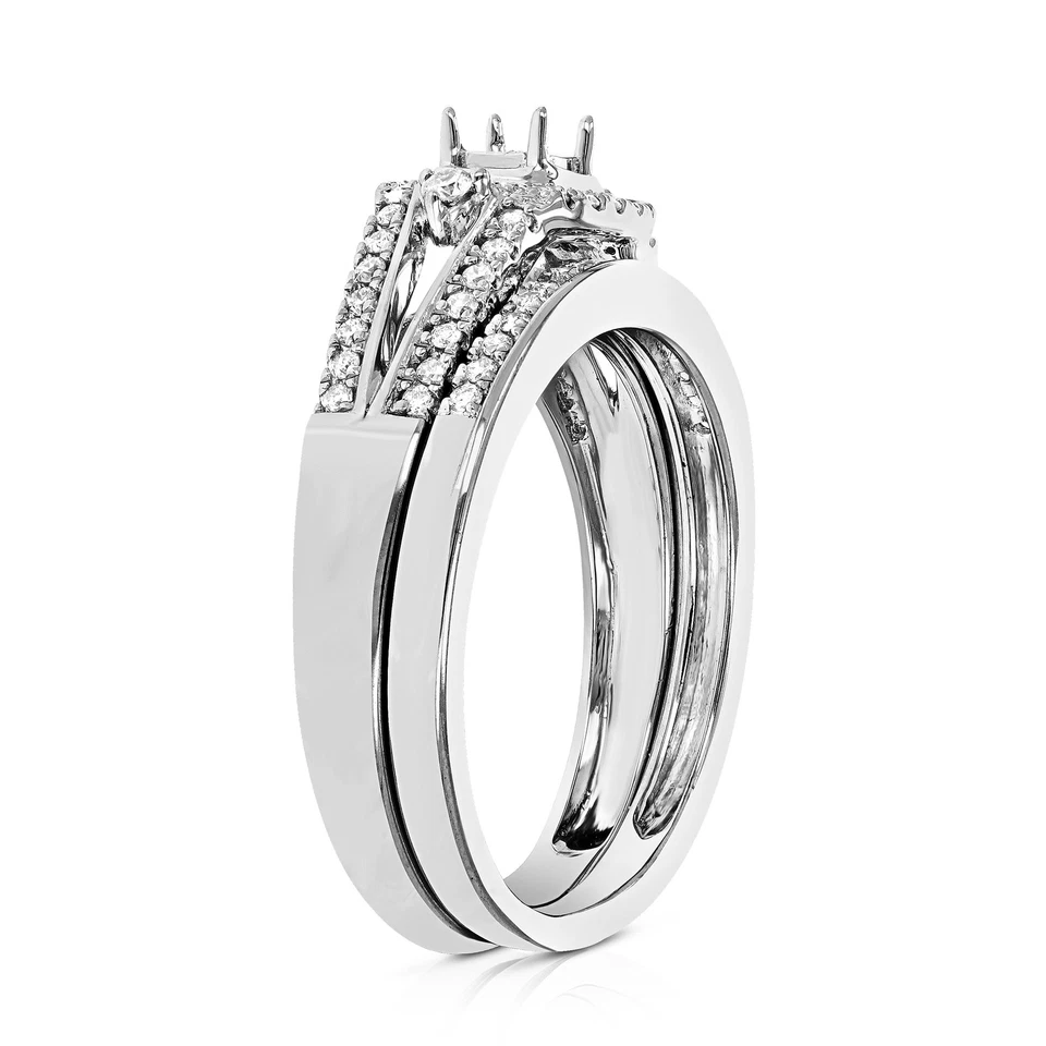 1/3 CT Diamond Semi Mount Bridal Set with Center Princess in Silver Size 7 - Image 3 of 4