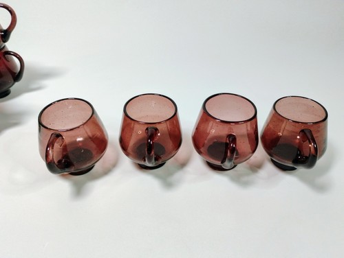 Vintage MCM Hand Blown Amethyst Glass 8 oz Mugs Set of 8 with Rough Pontil Marks - Picture 11 of 20