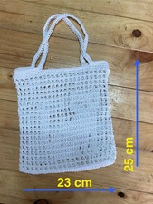 Bolso de Mano Gato Crochet Blanco Hecho a Mano Bolso de Hombro Pequeño 23 x 25 cm