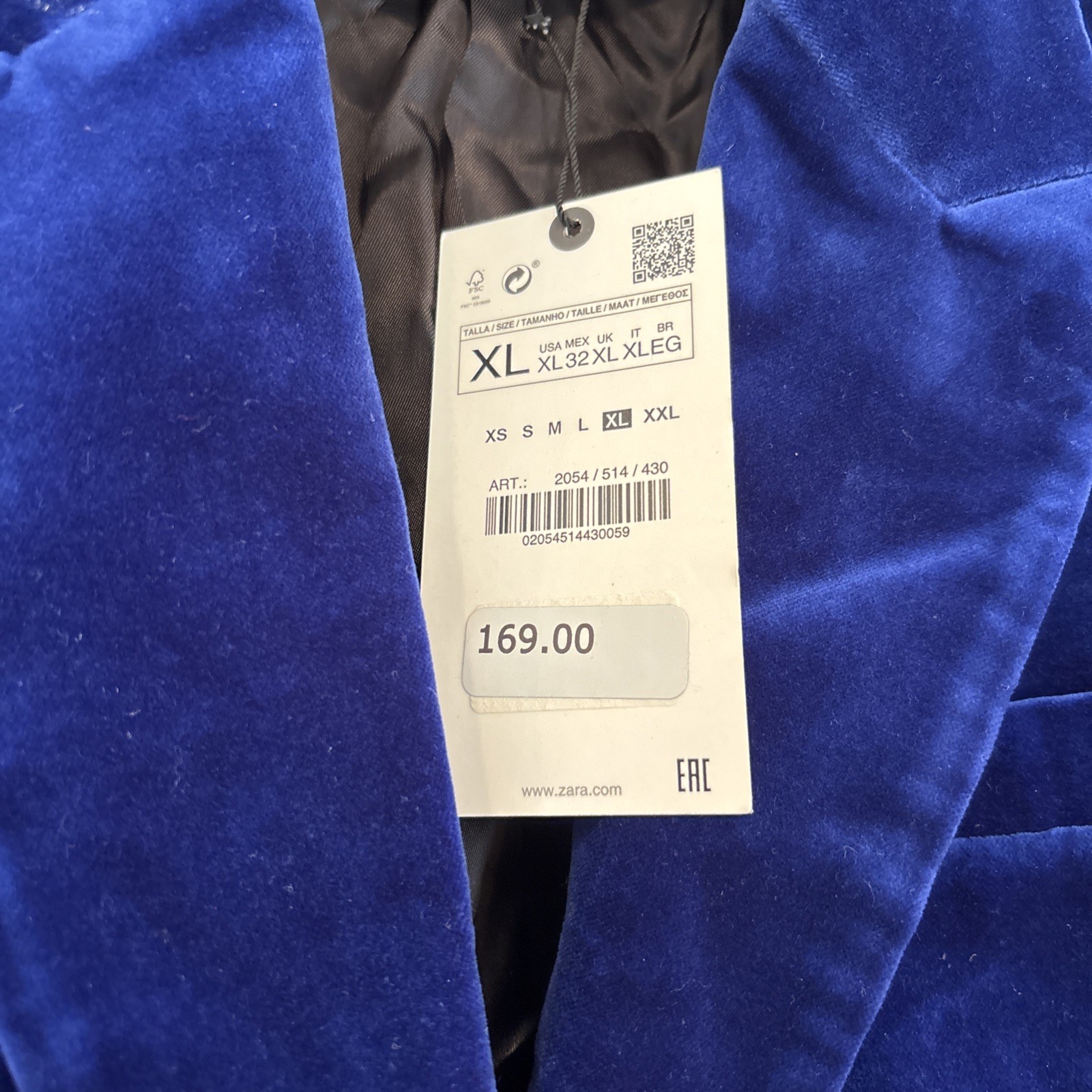 NWT Zara Set Velvet Blazer Cobalt Ink Blue Sz XL image 2