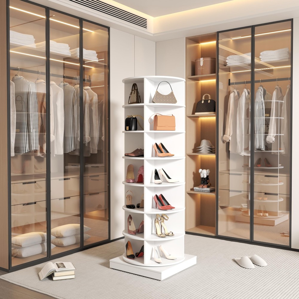 Space-Saving Rotating Shoe Rack Tower for Organized Storage