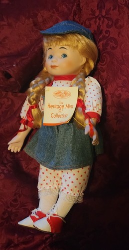 Vintage 1990 The Heritage Mint Collection Porzellan Puppe blonde Zöpfe - Bild 4 von 5