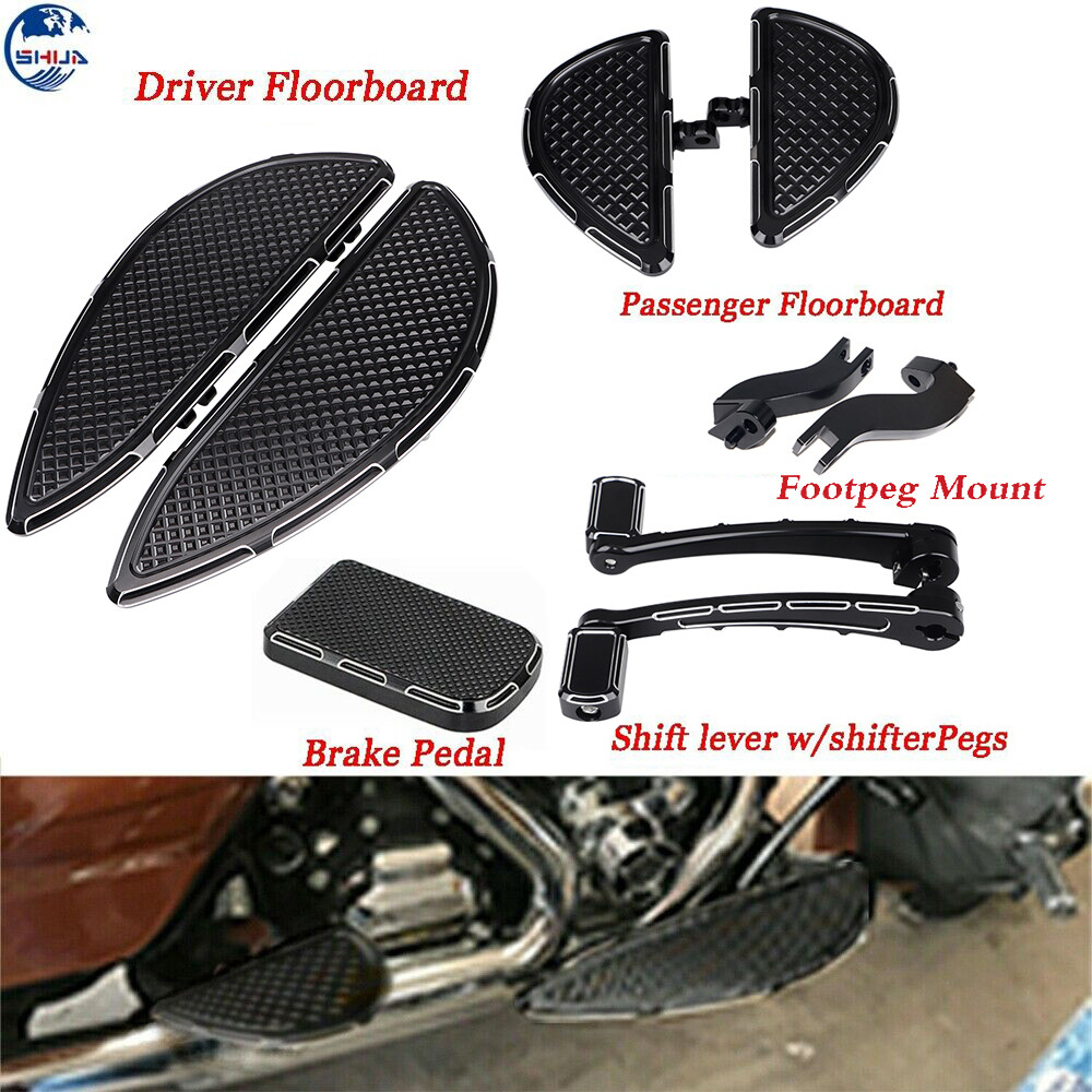 Black Front Rear Floorboards Brake Pedal Shift Lever Peg Fit For Harley
