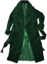 Men's Long Robe, Quilted Designer Jacket, Green long Jacket, Evening Wear Coat.