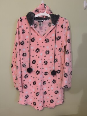 Pink Boxer Robe Joe Boxer Hooded Fleece Pullover Robe *Pink/White/Grey Snowflakes* Size ...