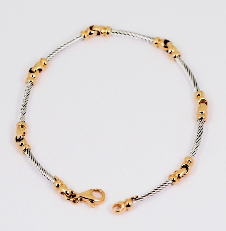 Charriol 18k Gold and Stainless Steel Wire Bangle Bracelet 6.6