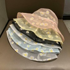 Lady Floral Daisy Bucket Hat Mesh Lace Fishing Bush Cap Summer Sheer Sun Holiday