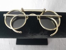 1900 Antique-Look Wire-Rim Spectacles Glasses w/Clear Lenses Pin Goldtone 3.75"