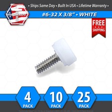  6-32 x 3/8" Thumb Screw Stainless Steel - White Round Knurled Knob - USA