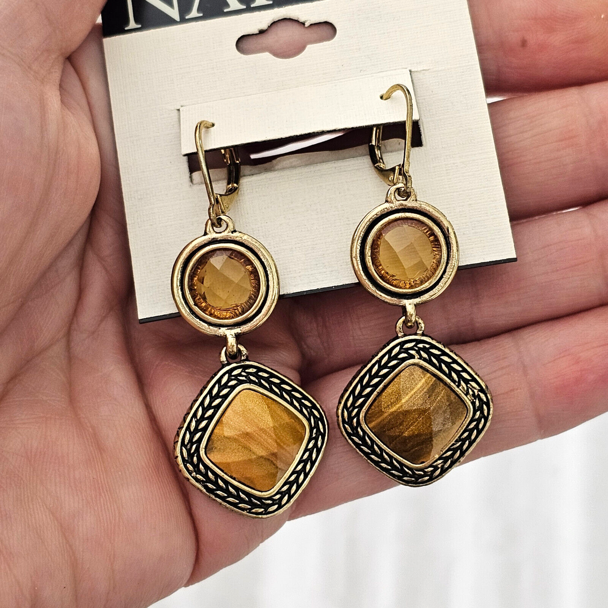 Napier SIGNED Gold Tone Yellow Mustard Double Drop Leverback