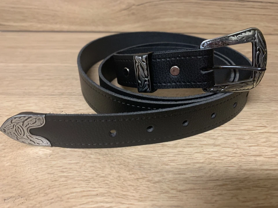 Black / Brown Belt Leather Antique 3 Piece Tipped Buckle 25mm Hand Made V29 - Image 2 of 4